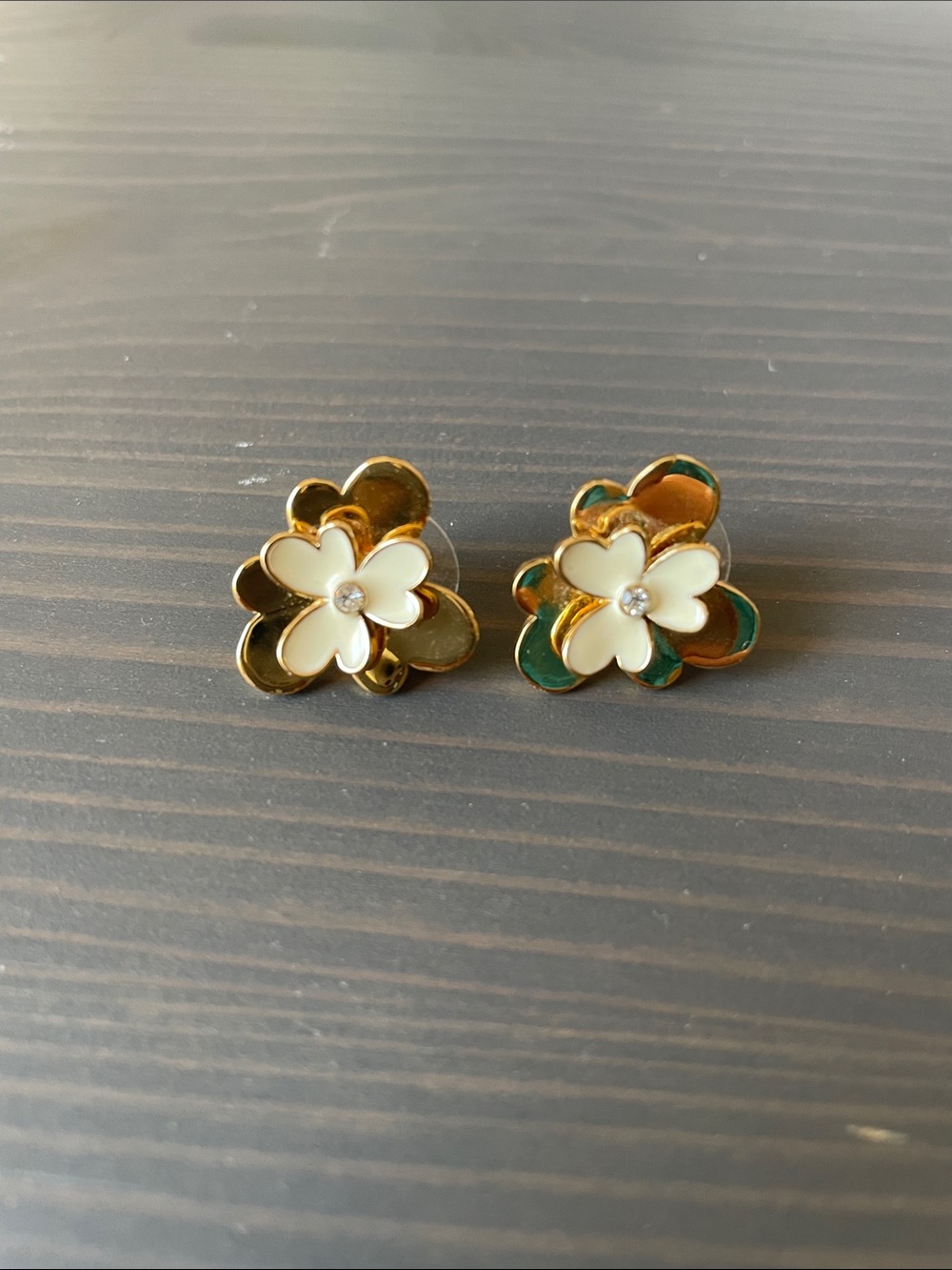 Kate Spade Gold Tone White Blossoms Stud Earrings